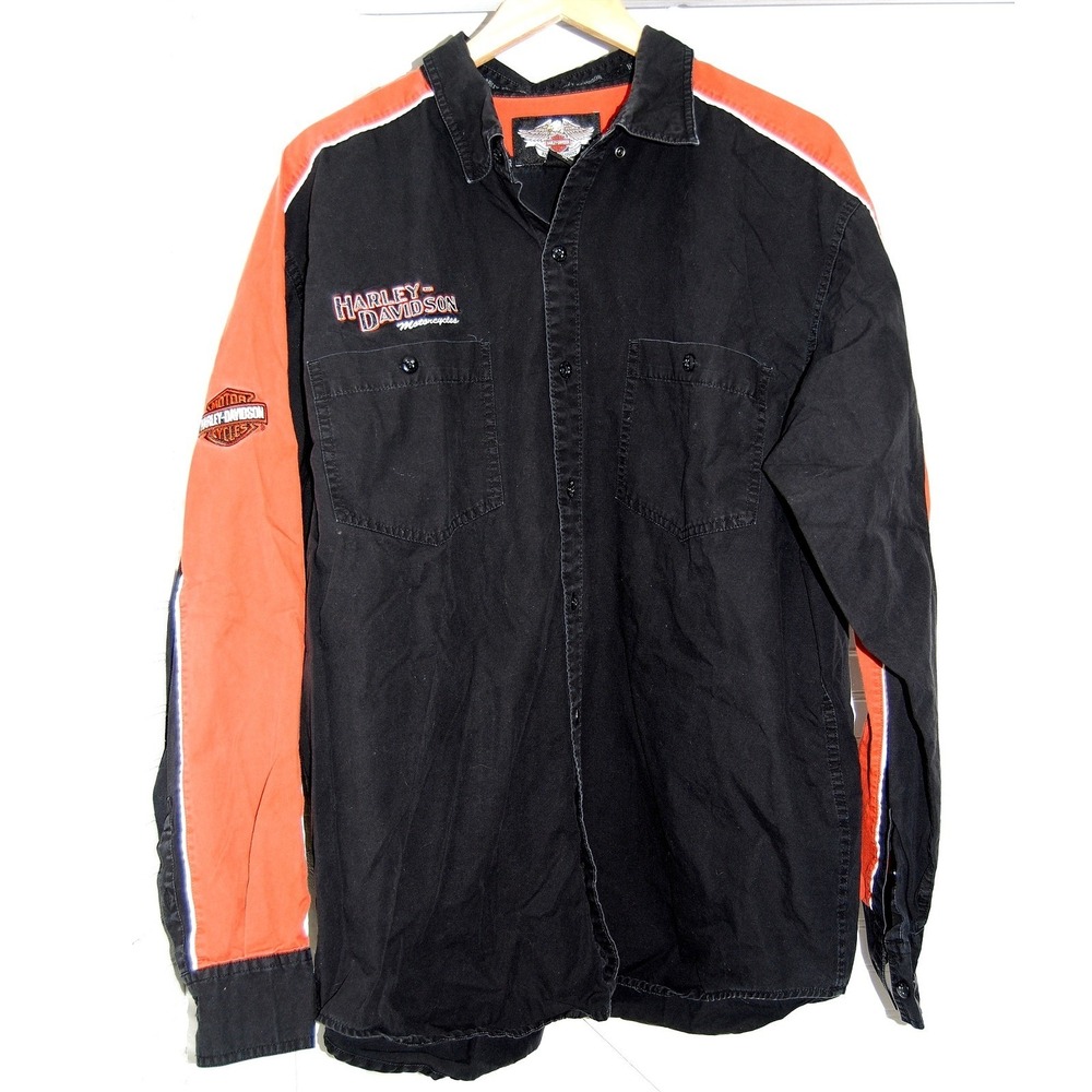 Vtg Harley Davidson Button-up shirt Men's XL long sleeve Embroidered Logos